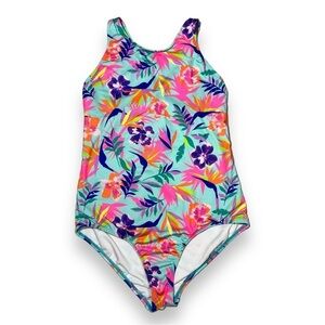 Lands’ End Girl’s One Piece Swimsuit Tropical Aqua Size 16